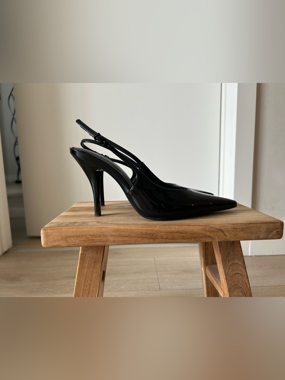 Zara Black Patent Slingback Pointed-Toe Heels